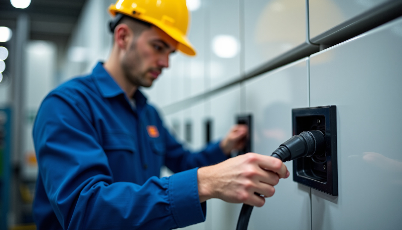 Technicien vérifiant une borne électrique à Boust lors d