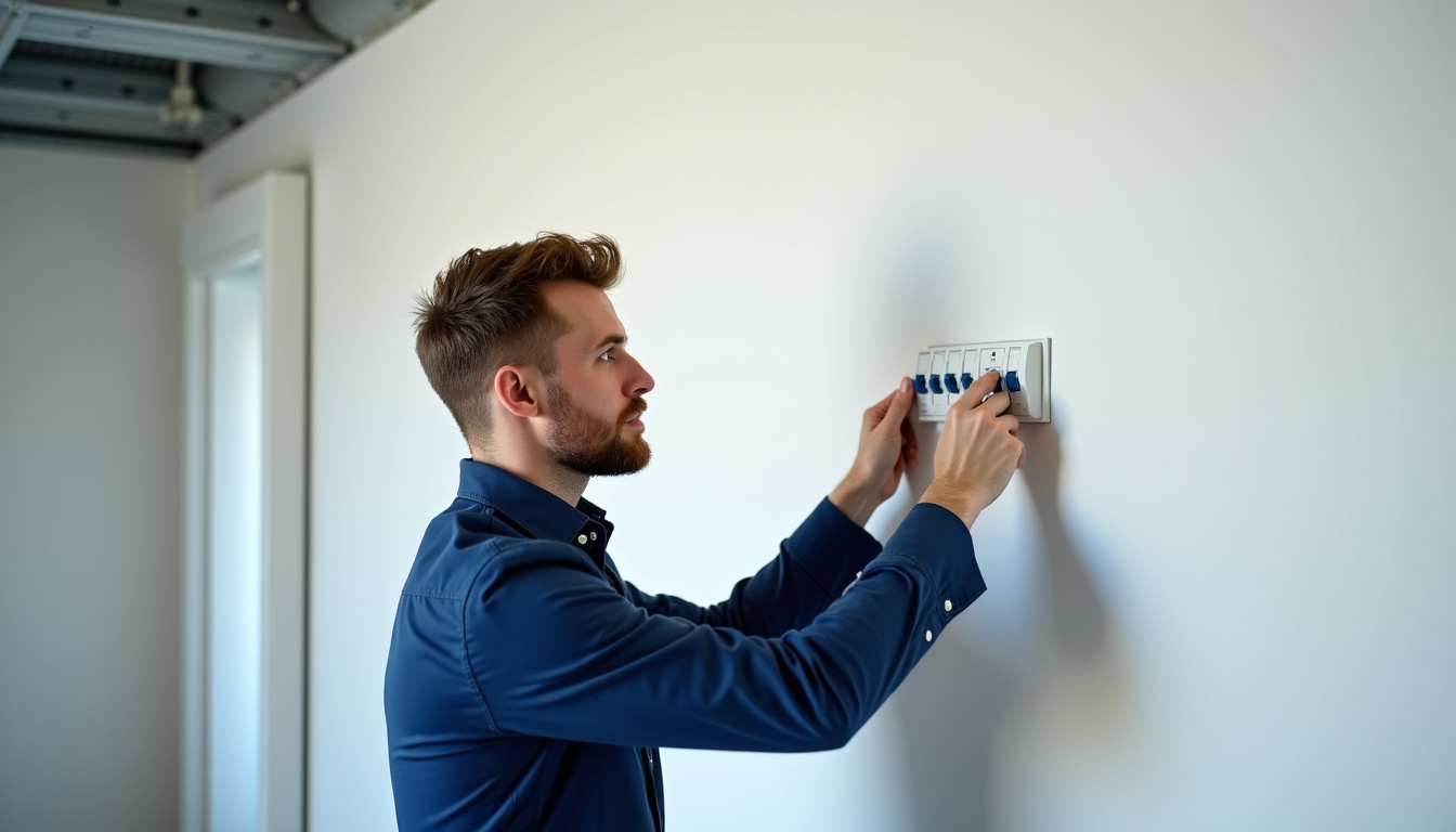 Un installateur professionnel en train de vérifier un tableau électrique à Fleurieux-sur-l