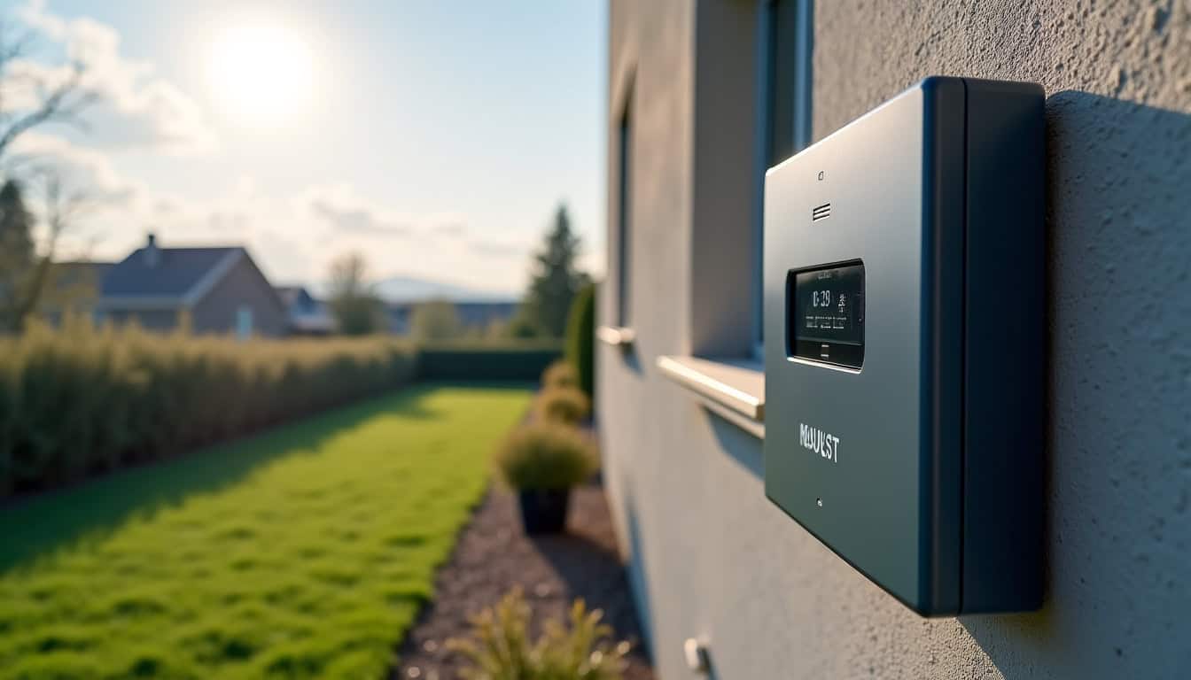 Borne de recharge connectée en parallèle avec des panneaux solaires sur un toit à Lézigneux, avec écran de suivi de la production et de la recharge