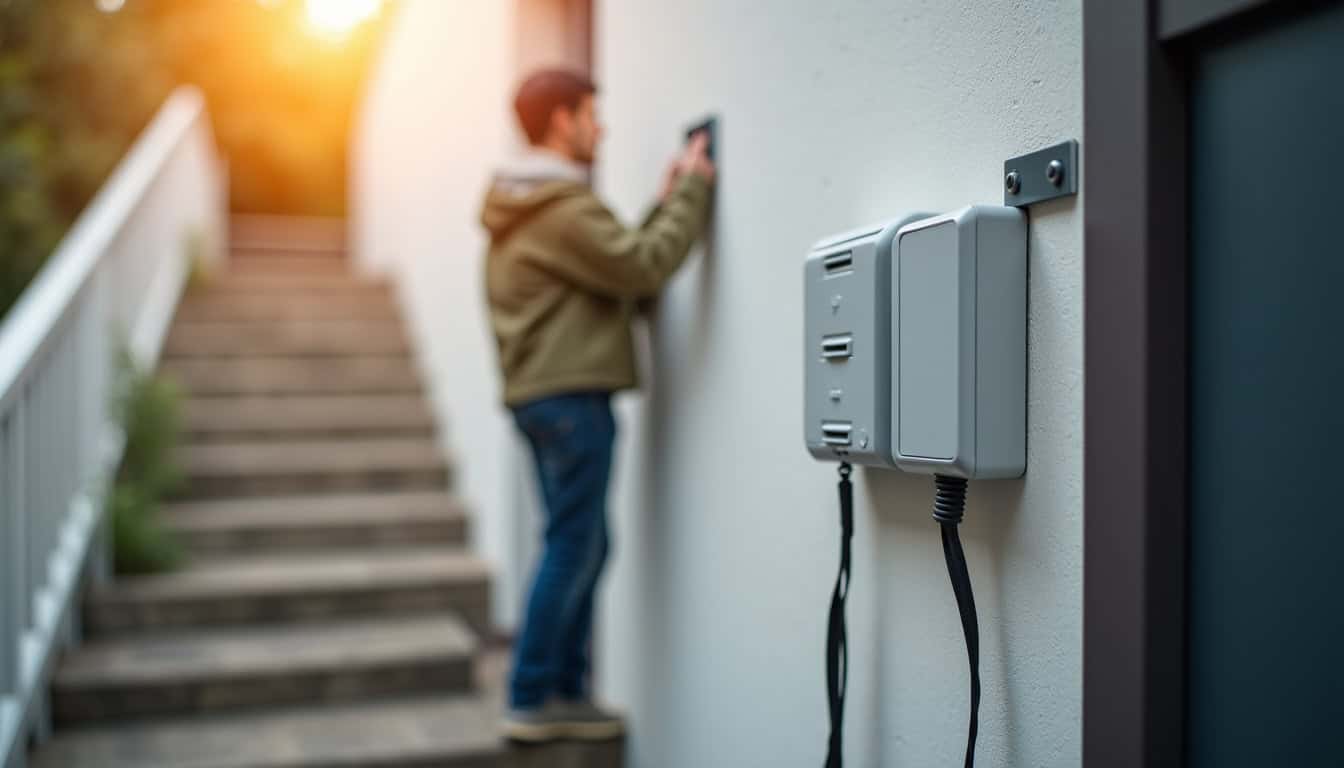 Borne de recharge electrique double sortie installee dans un local professionnel a Saint-Génis-des-Fontaines