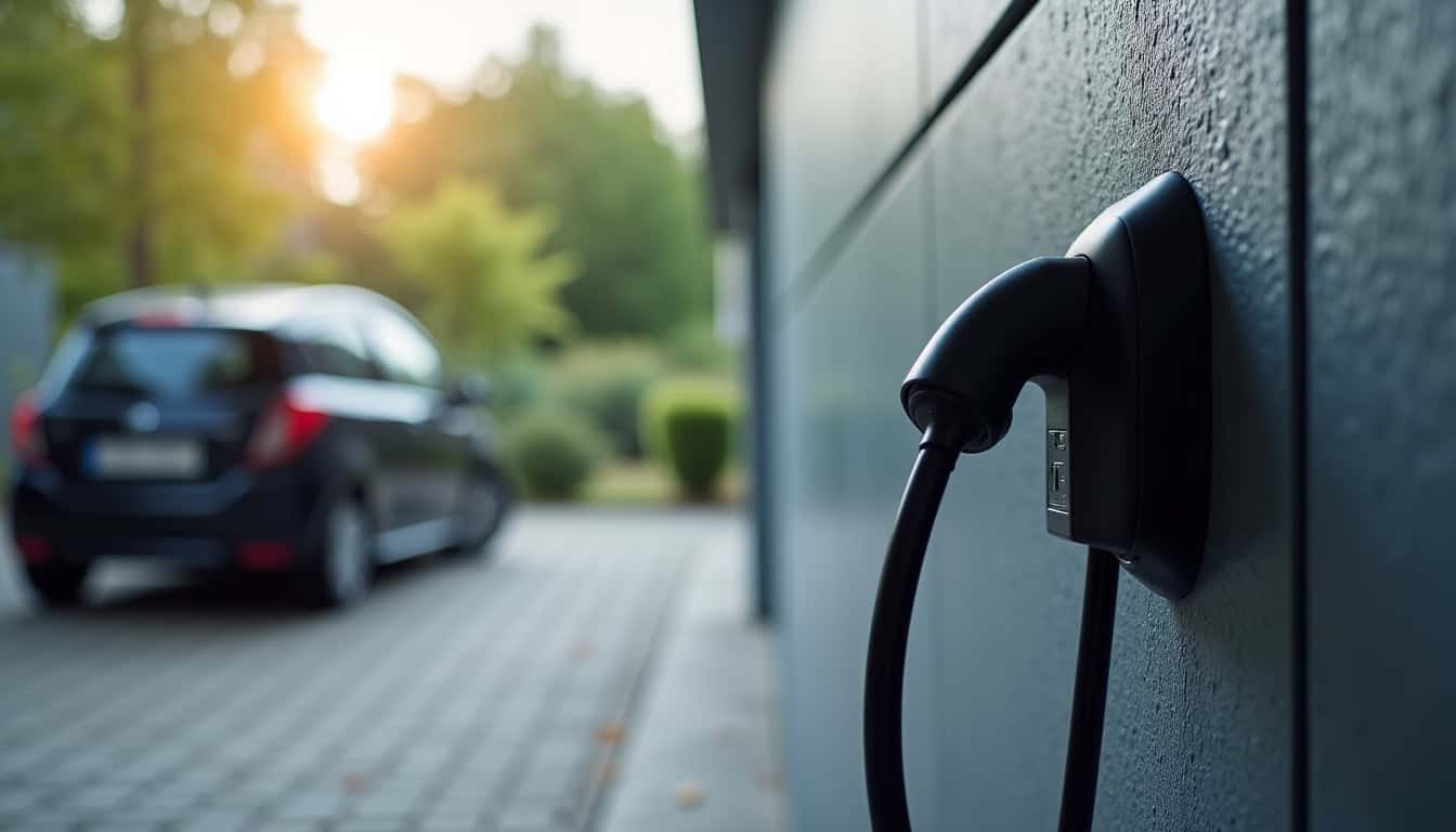 Borne de recharge électrique installée dans un garage à Raillencourt-Sainte-Olle
