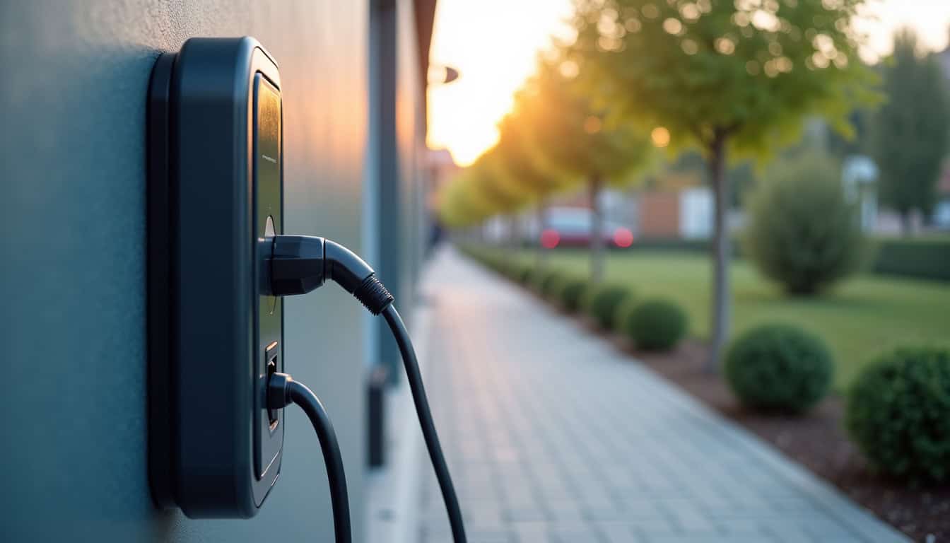 Borne de recharge électrique installée dans un parking de copropriété à Malguénac