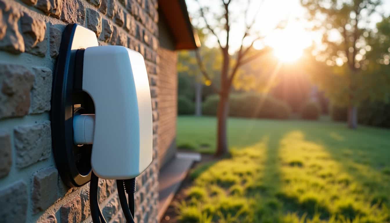 Borne de recharge électrique installée devant un pavillon à Ambert, en milieu rural