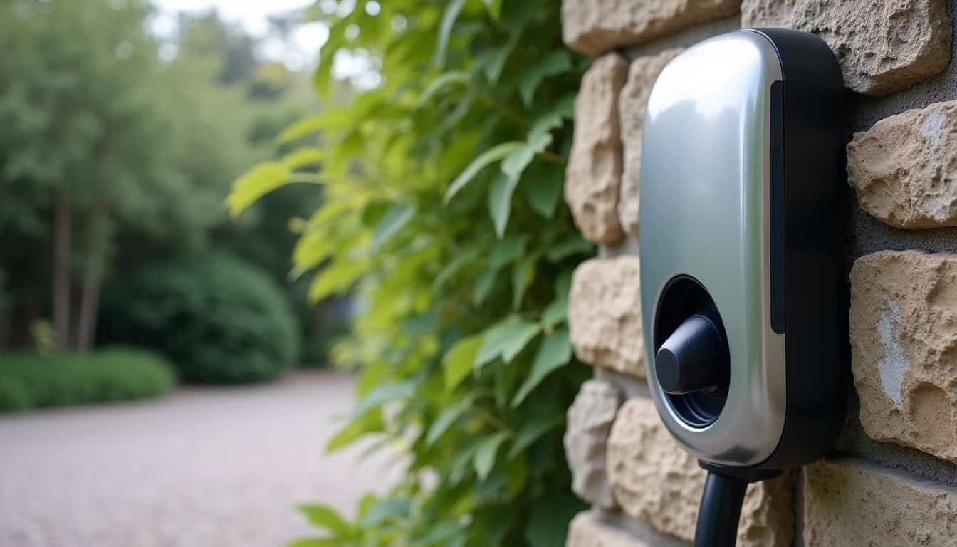 Borne de recharge électrique installée en extérieur à Virelade, résistante aux intempéries