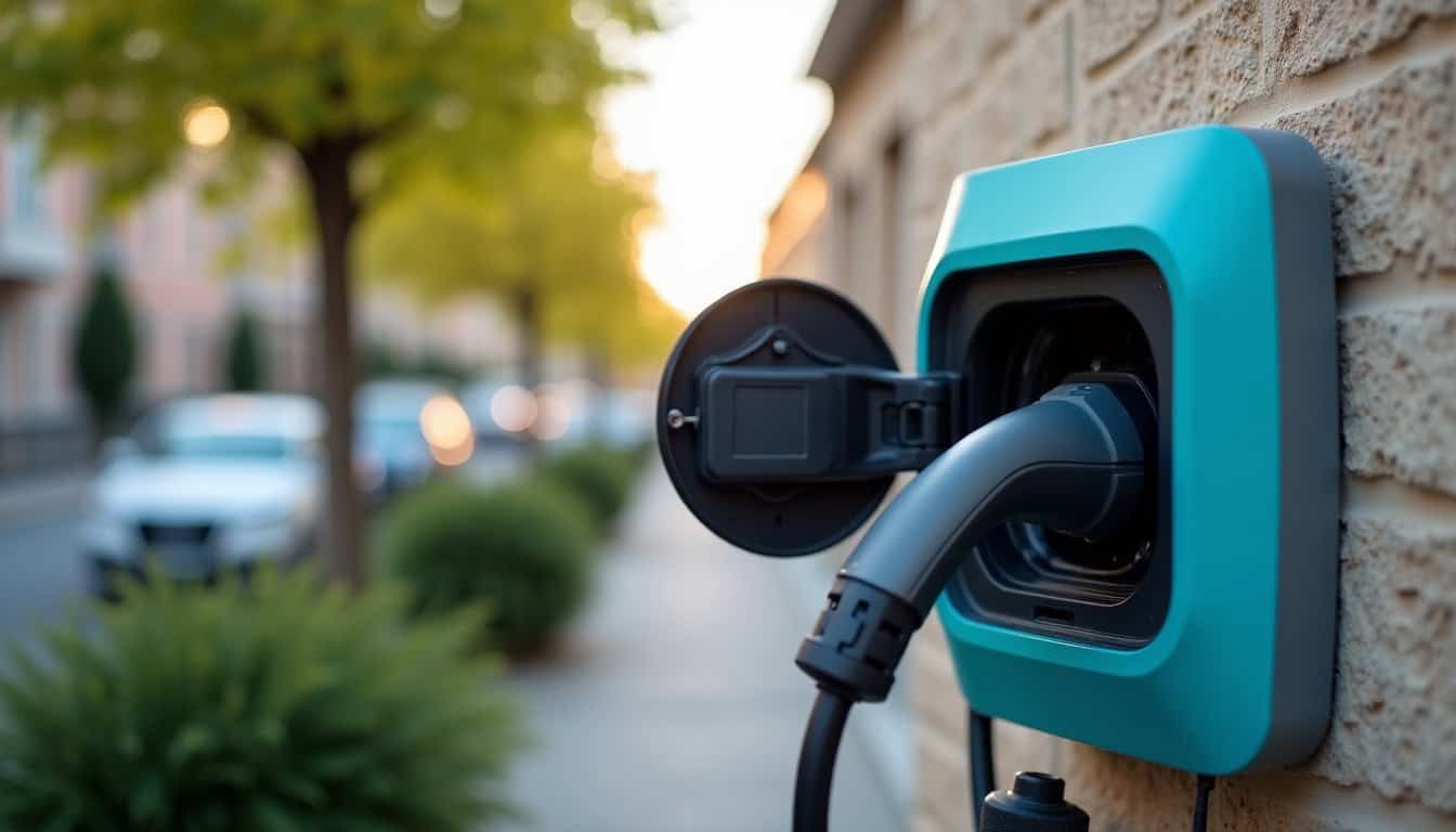 Borne de recharge électrique publique située devant la mairie de Givenchy-en-Gohelle