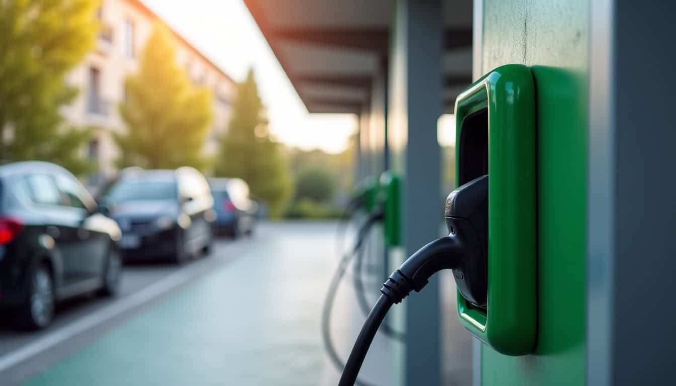 Borne de recharge installée dans un parking collectif à Fontenay-Trésigny
