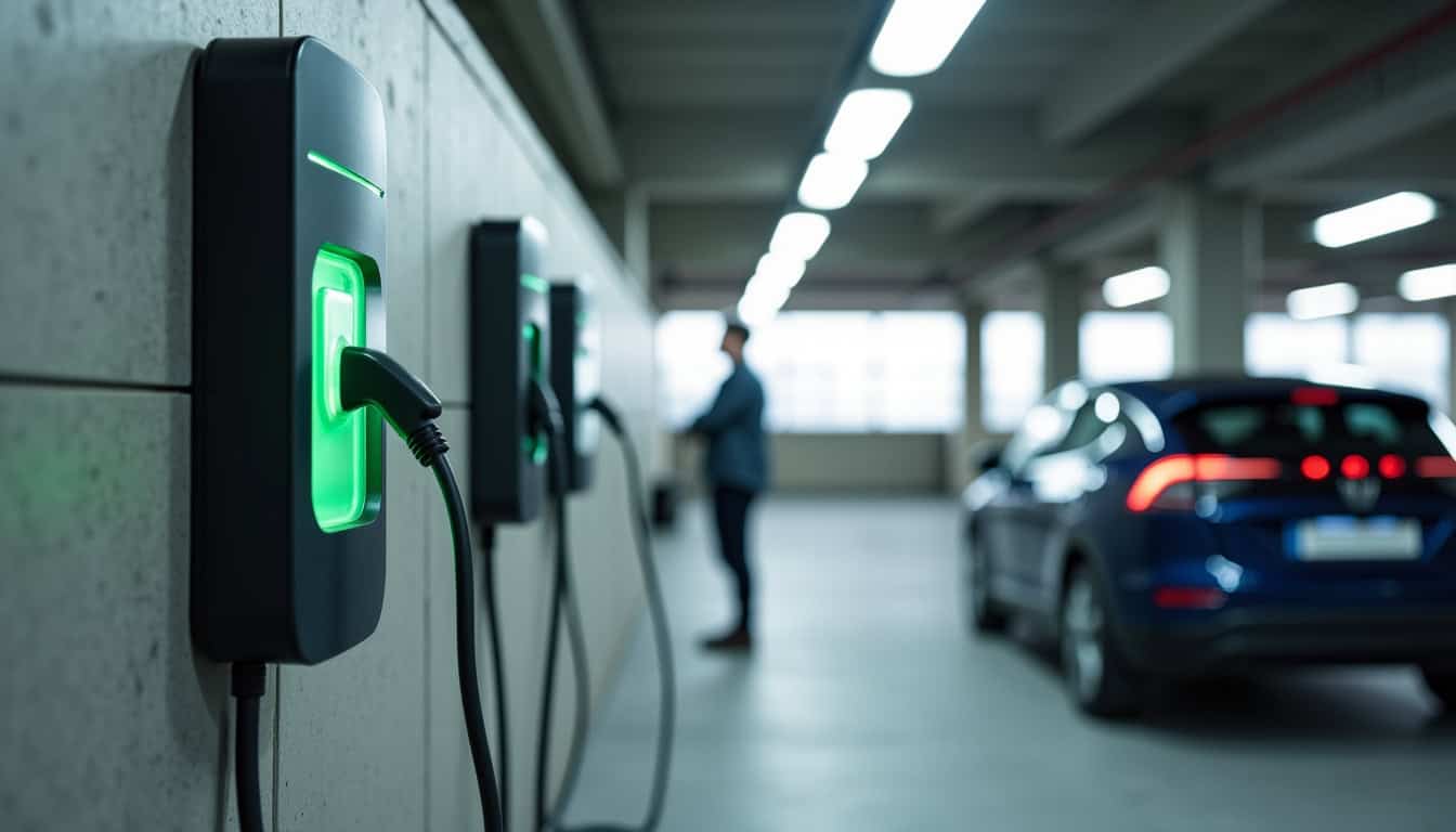 Borne de recharge installée dans un parking de copropriété à Niederschaeffolsheim