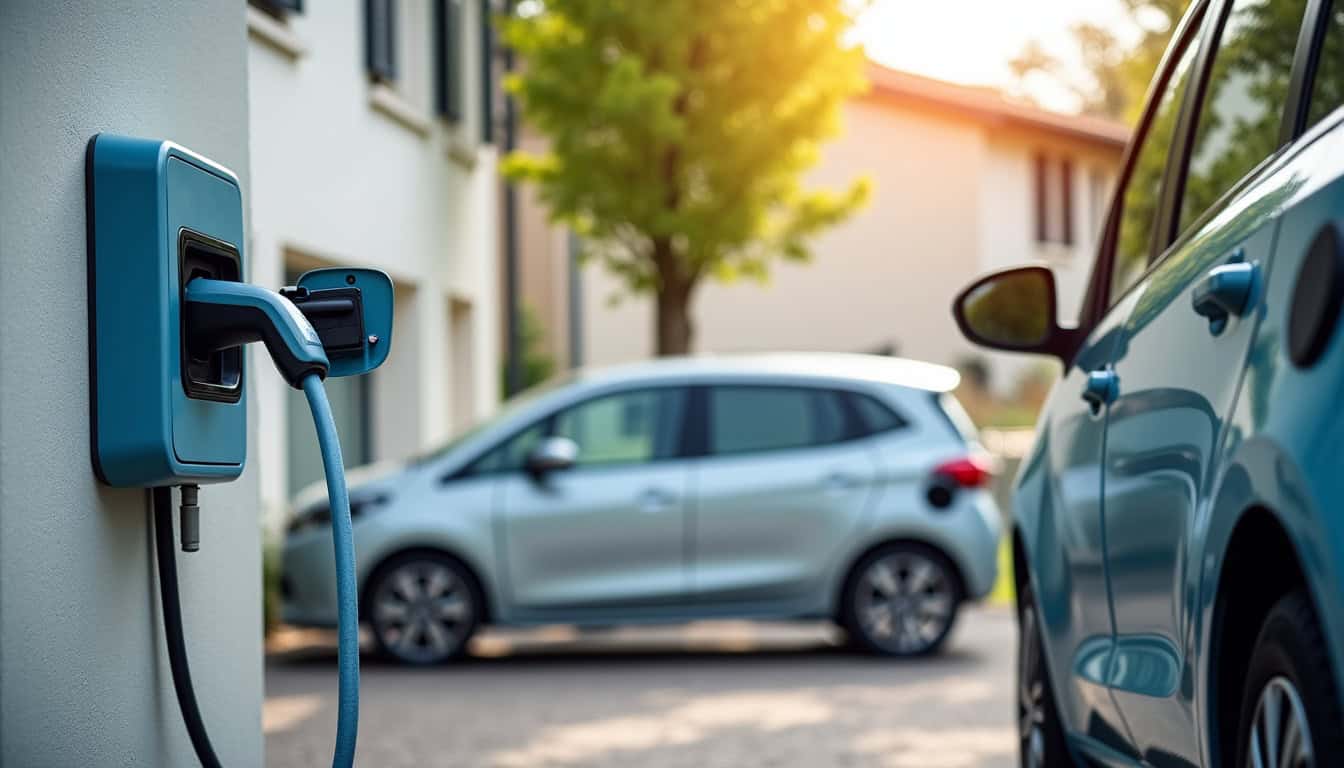 Borne de recharge installée dans une maison individuelle à Urzy, avec véhicule électrique en charge