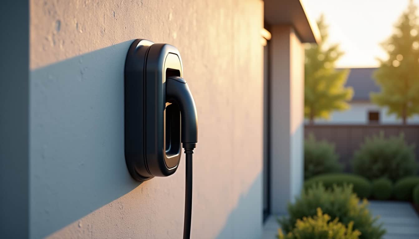 Borne de recharge installée devant une maison à Virelade, intégrée à l’habitat