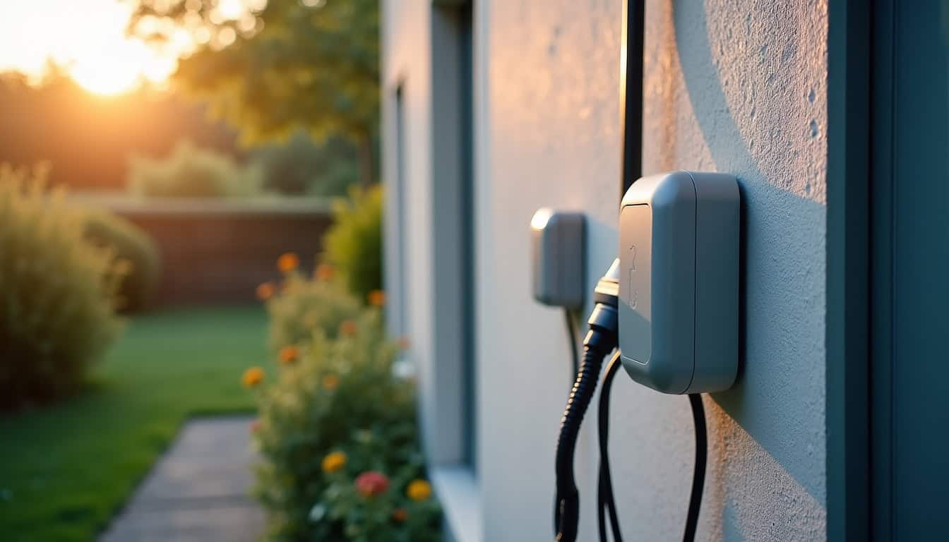Borne de recharge installée en extérieur à Fleurines, résistante aux intempéries