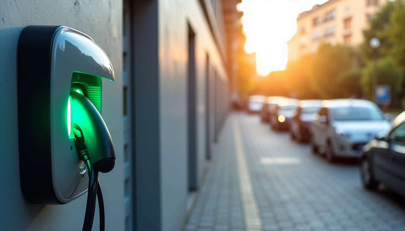Borne de recharge installée en parking collectif de copropriété
