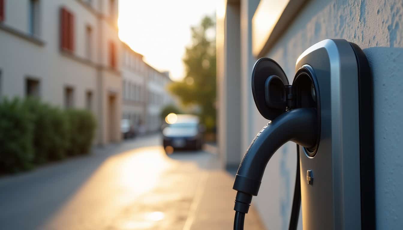 Borne de recharge publique installée rue d’Anjou à La Roche-Neuville