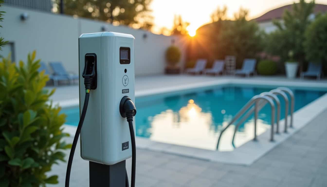 Borne de recharge publique MOBIVE située au parking de la piscine à Mézin