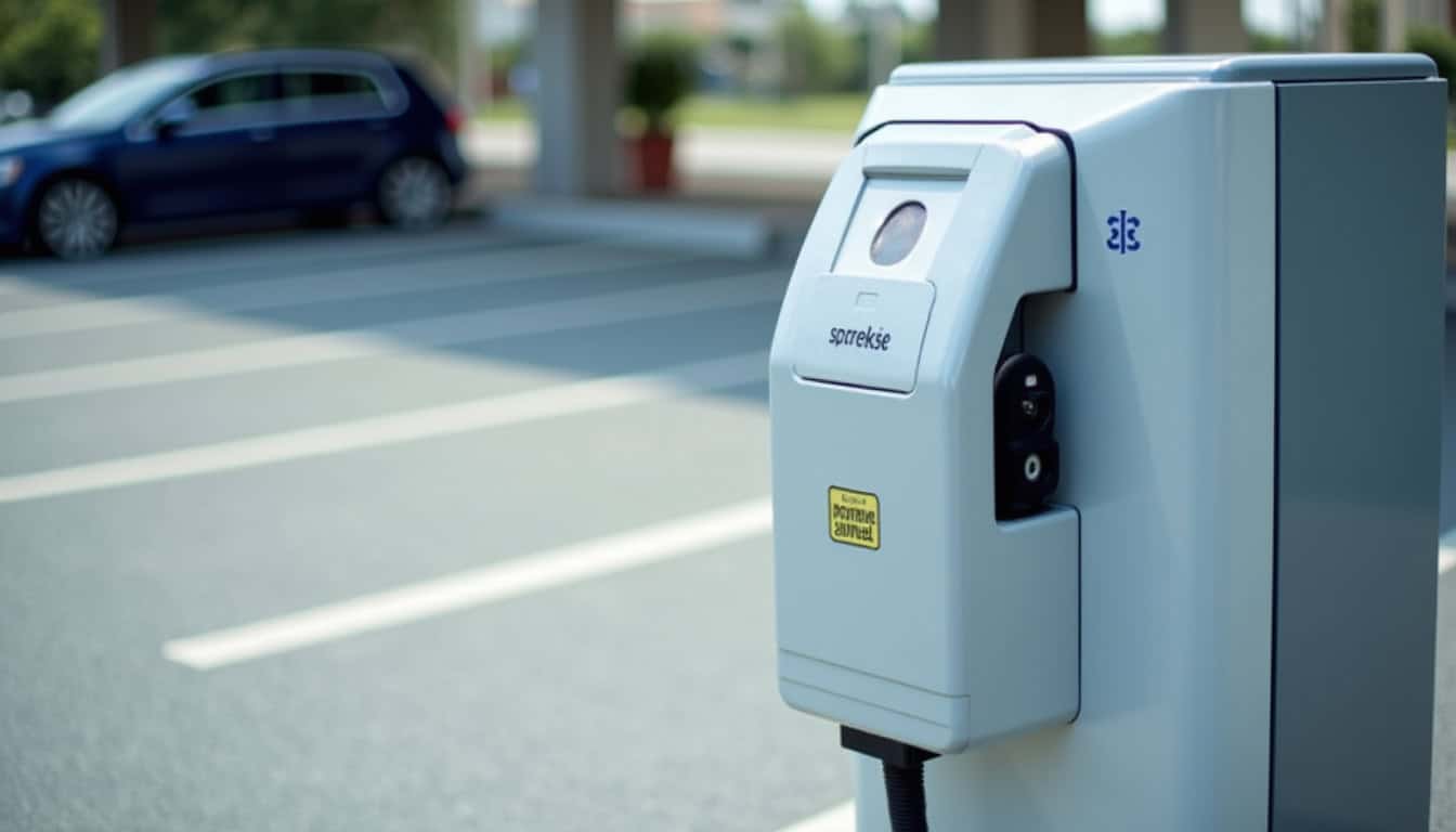 Borne de recharge publique située sur le parking d