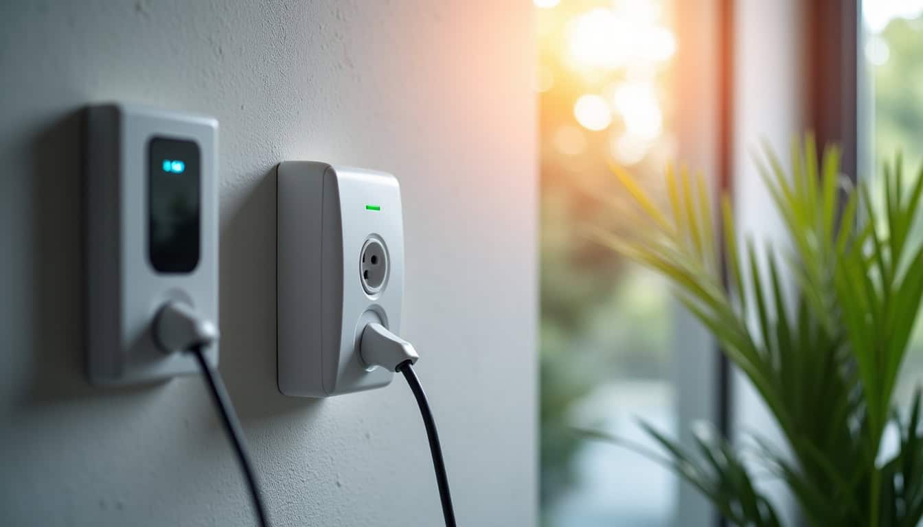 Comparaison visuelle des trois types de bornes de recharge: prise renforcée, wallbox 7,4 kW et wallbox 11 kW installées à l