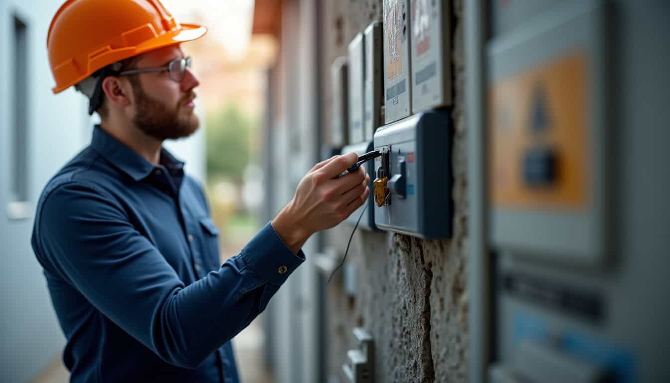 Électricien effectuant un diagnostic électrique avant installation de borne