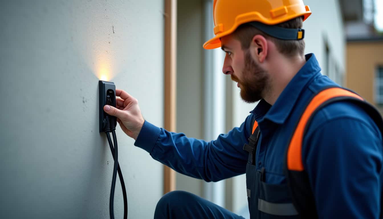 Électricien en train de réaliser un diagnostic électrique avant l