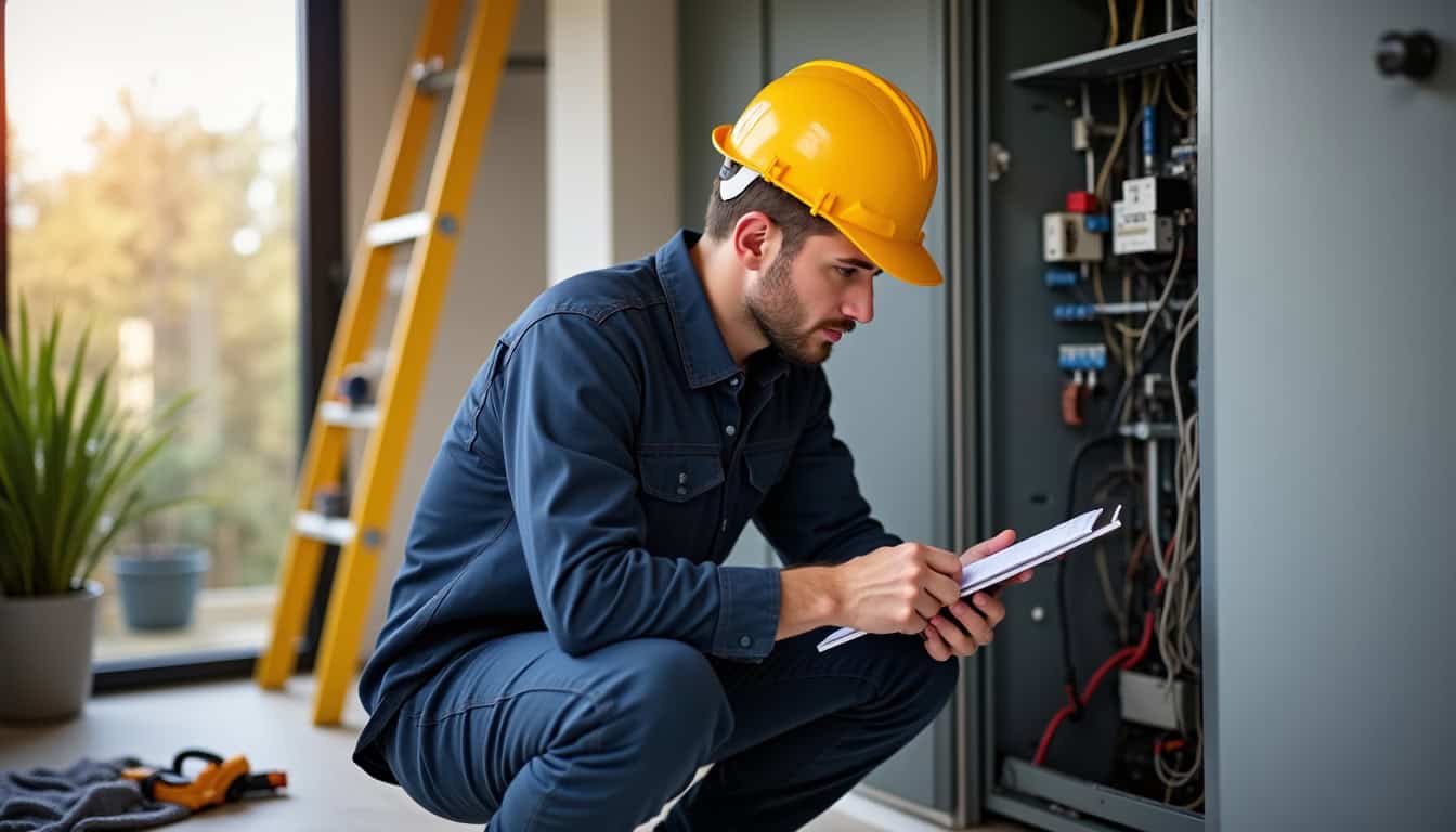 Électricien en train de réaliser une visite technique préalable chez un particulier à Estillac pour l
