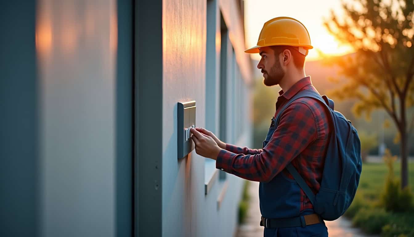 Électricien en train de vérifier un tableau électrique dans une maison à Le Trévoux