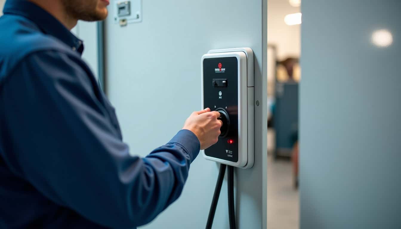 Électricien IRVE en train de tester une borne de recharge à Wolfgantzen après installation