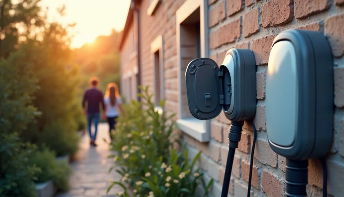 Famille utilisant une borne de recharge électrique à Haulchin
