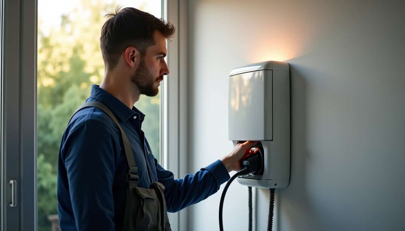 Intervention d’un technicien IRVE lors de l’installation d’une borne de recharge à Rainneville