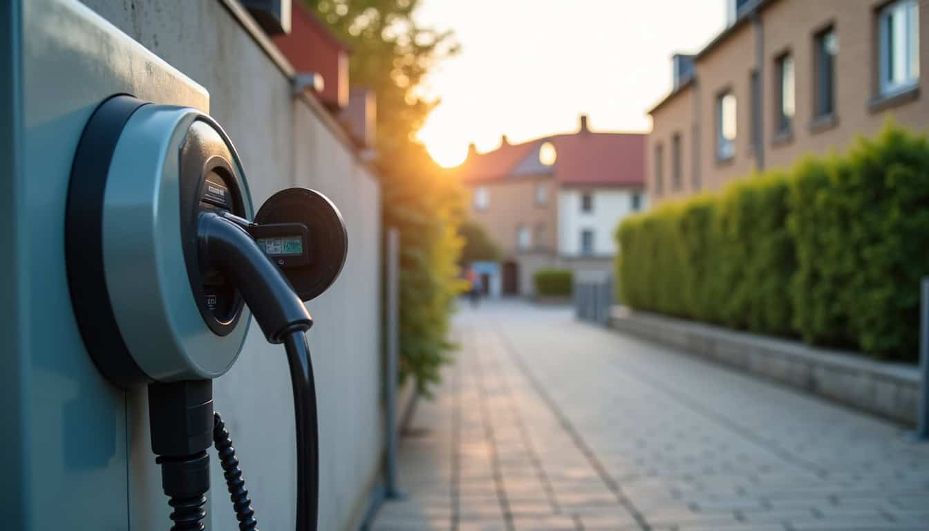 Photo de la borne de recharge publique située sur le parvis de la mairie d