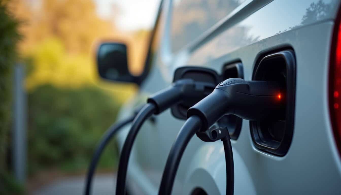 Prise de courant en cours de raccordement à un véhicule électrique lors d