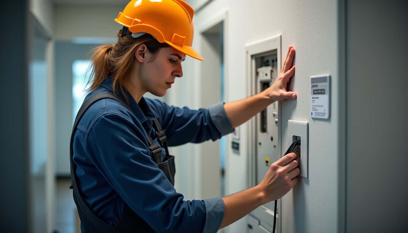 Technicien certifié IRVE en train de vérifier le tableau électrique d