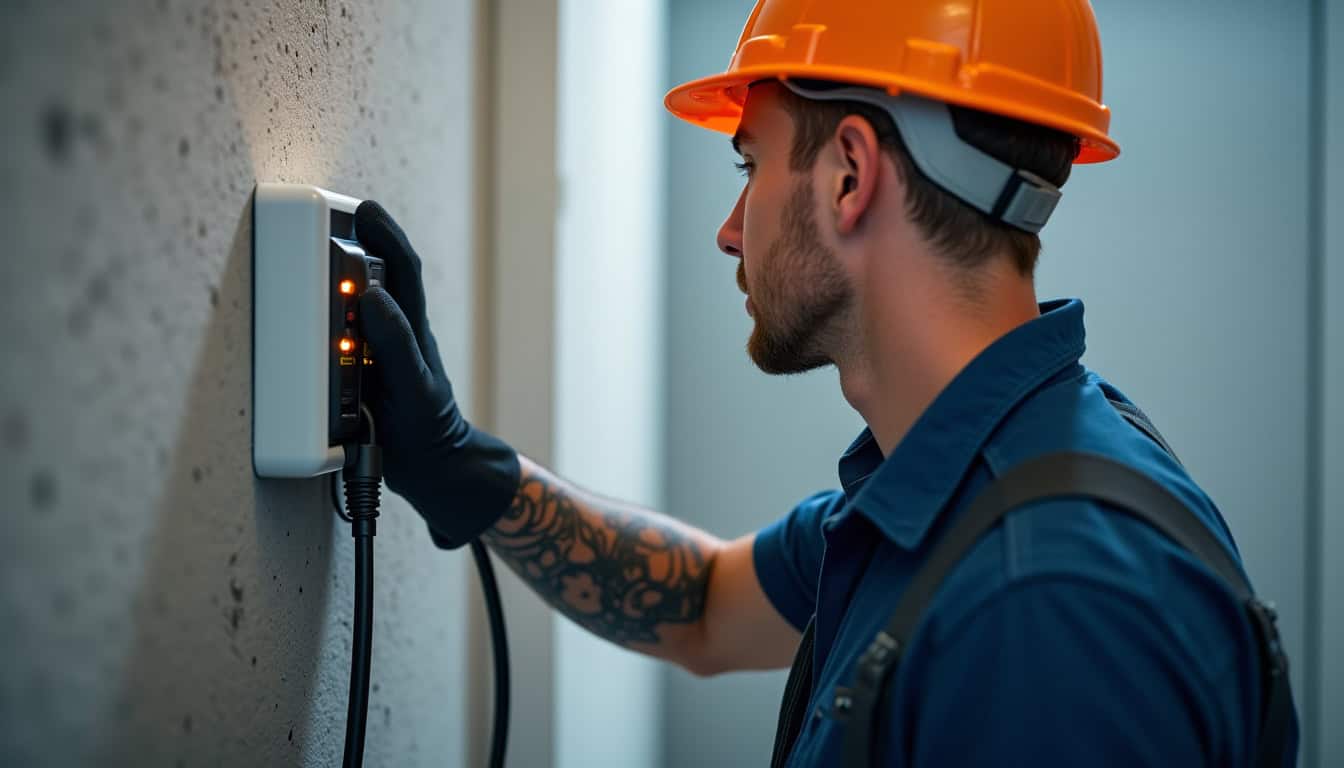 Technicien en train de réaliser un diagnostic électrique pour l