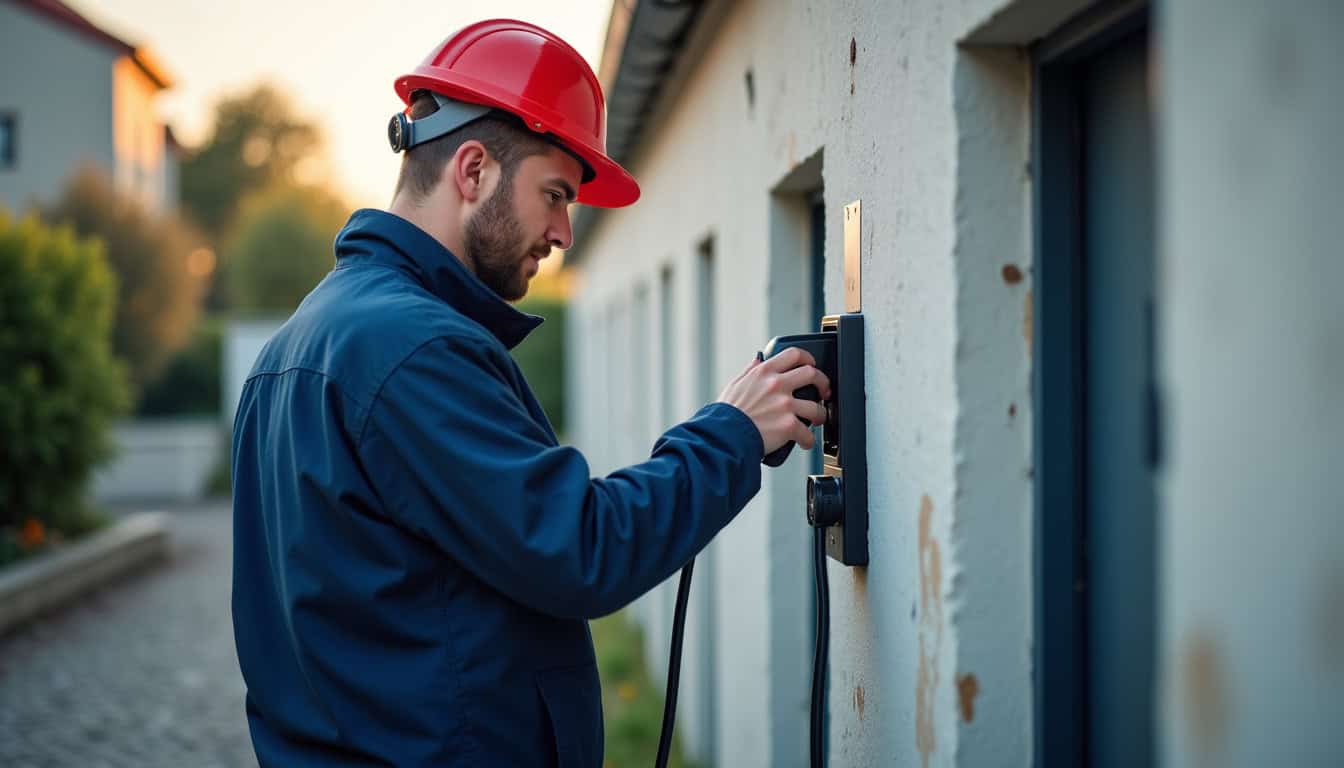 Technicien en train de vérifier le bon fonctionnement d’une borne de recharge à Villemomble
