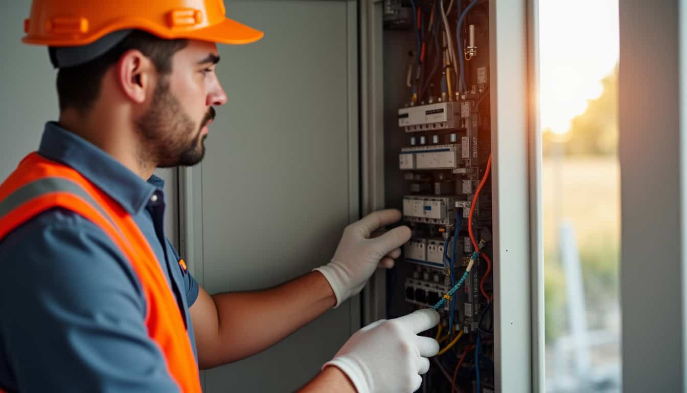 Technicien en train de vérifier un tableau électrique pour l