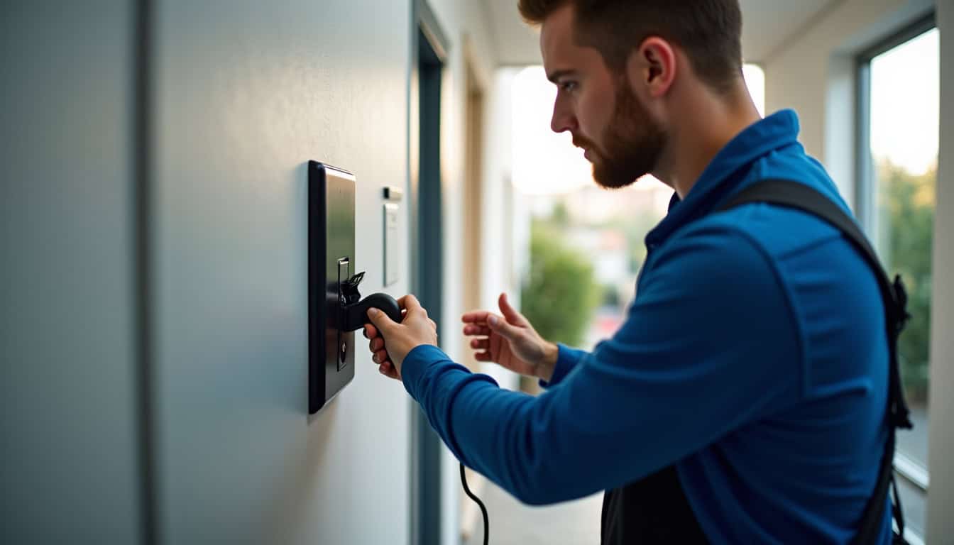 Technicien en train de vérifier une borne de recharge électrique à Chaptelat