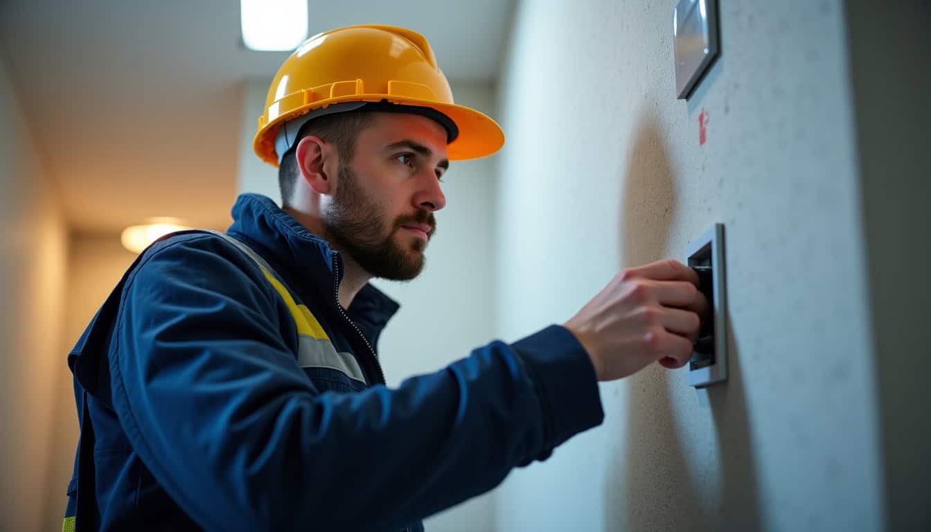 Technicien en train de vérifier une borne électrique en maintenance à Bois-Grenier
