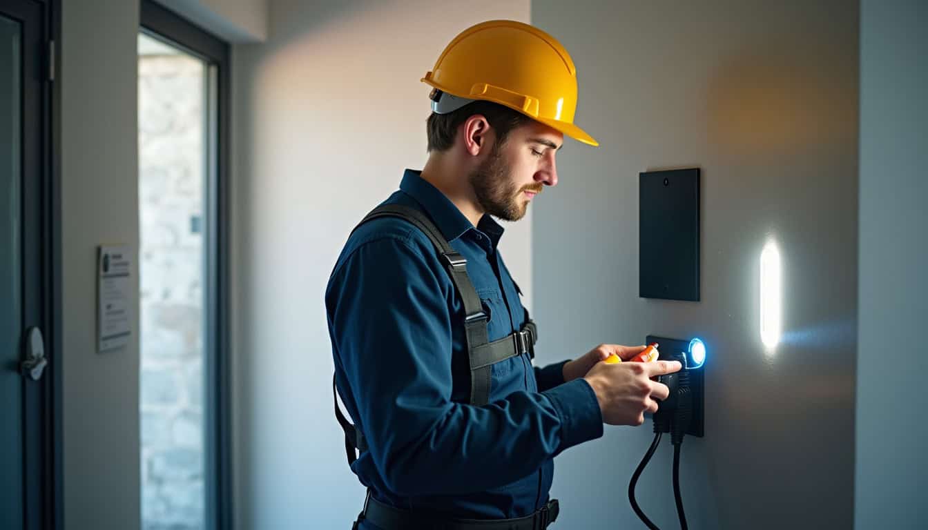 Technicien en train d’installer une borne de recharge électrique dans un garage à Valenciennes