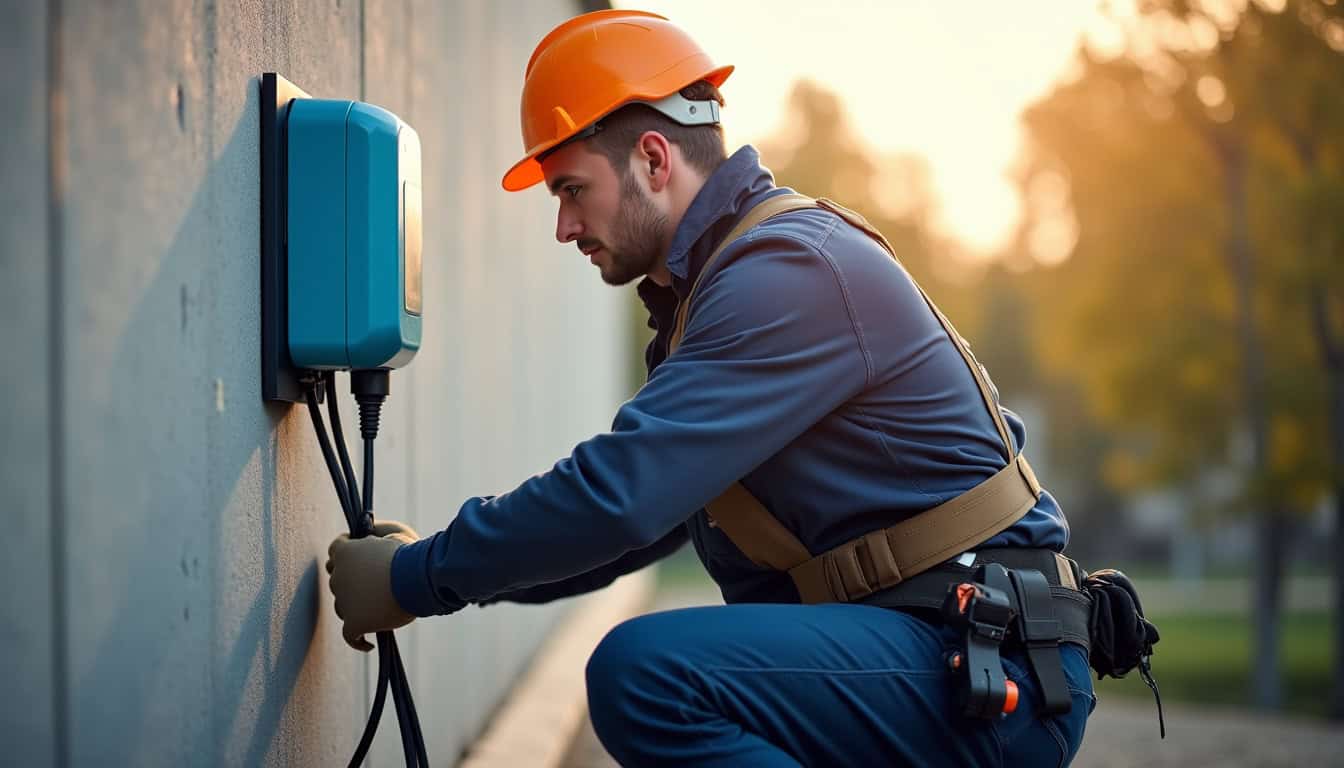 Technicien installant une borne de recharge électrique à Manosque