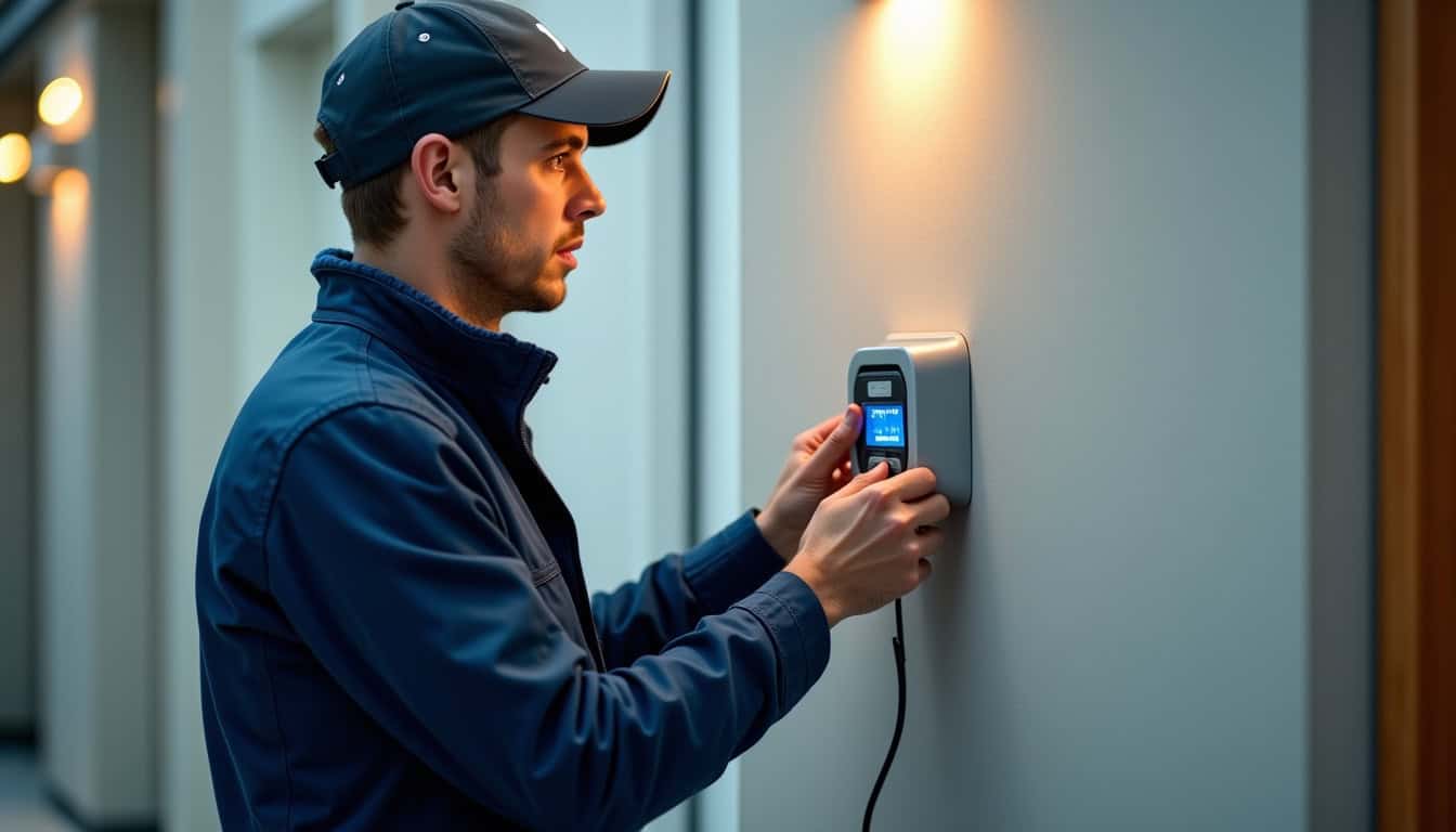 Technicien IRVE effectuant un diagnostic électrique avant installation d