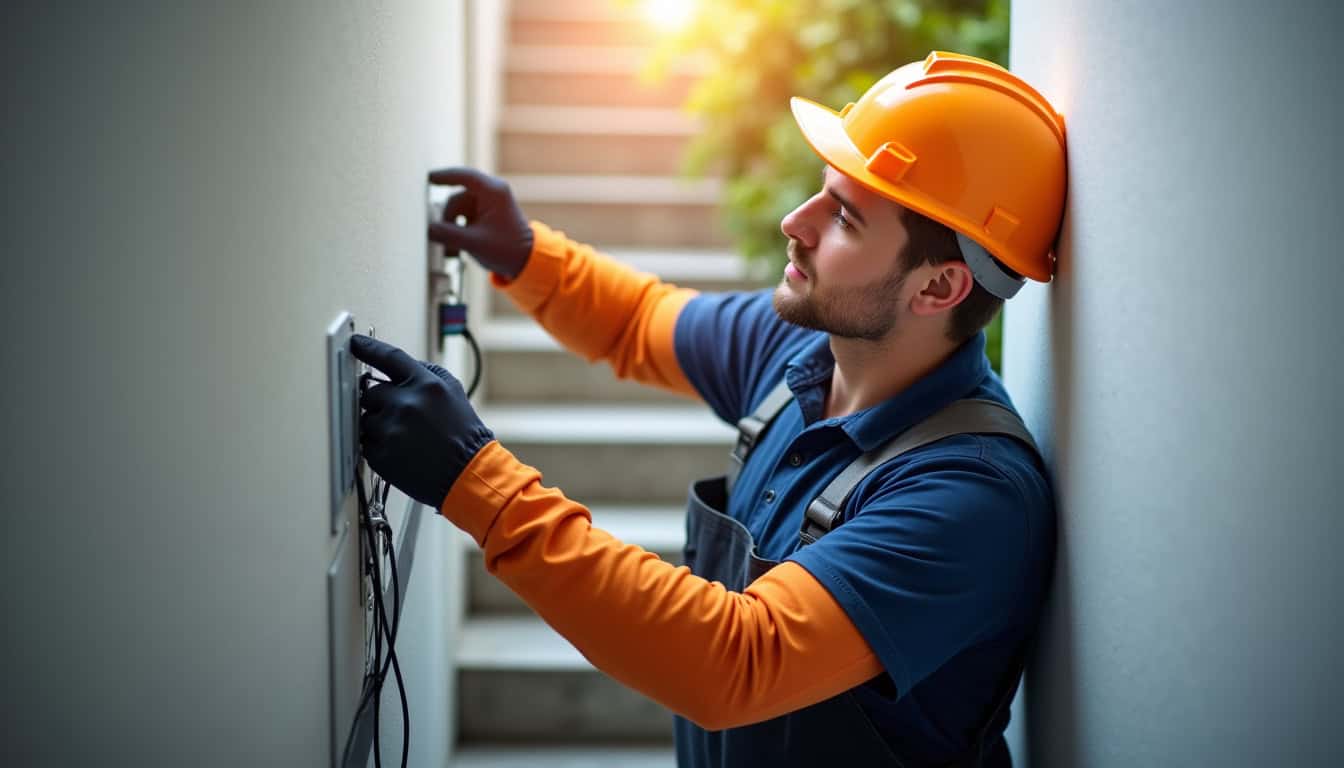 Technicien IRVE en train de raccorder une borne électrique à Bois-Grenier