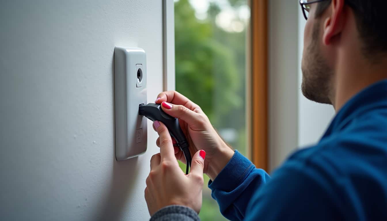 Technicien IRVE réalisant un diagnostic électrique avant installation d