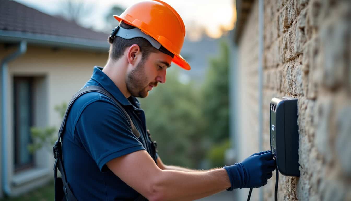 Technicien IRVE réalisant un diagnostic électrique avant installation de borne à Saint-Génis-des-Fontaines