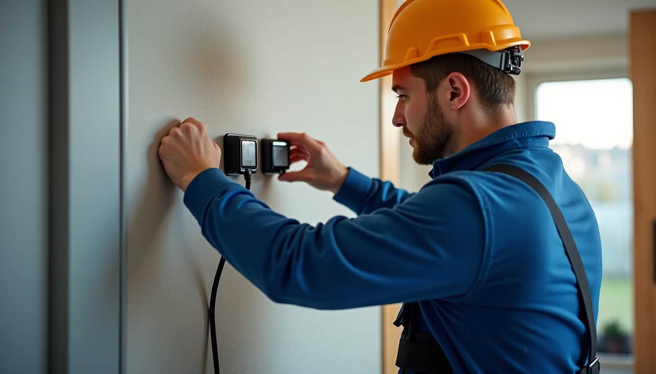 Technicien IRVE réalisant un diagnostic électrique avant installation de borne