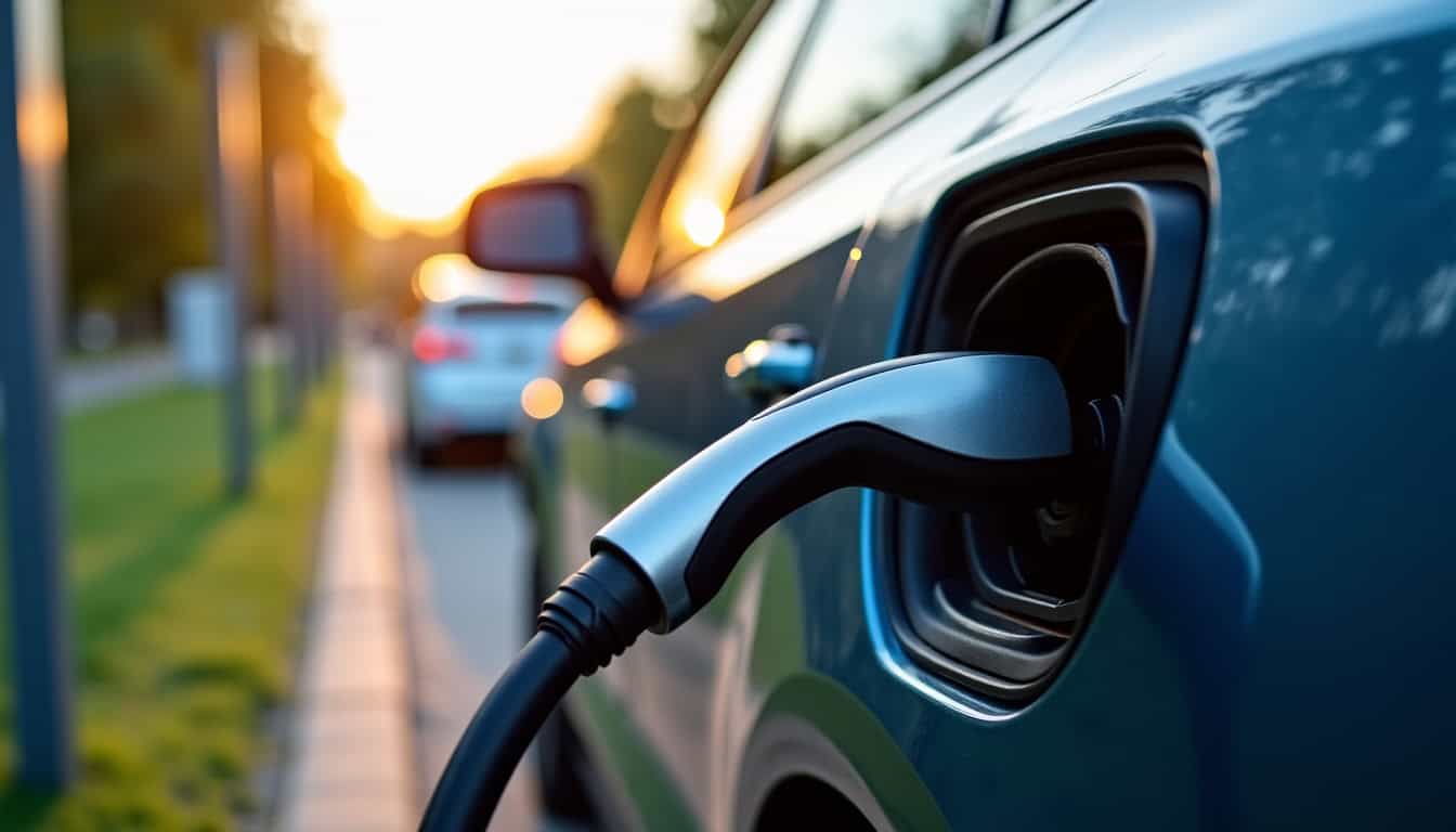 Voiture électrique en cours de recharge sur une borne installée à Béthune