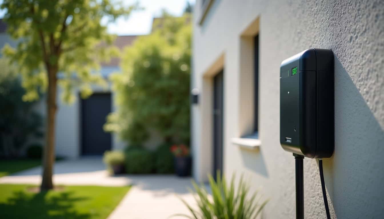 Vue d’ensemble d’une borne de recharge installée dans une allée privée à Valenciennes