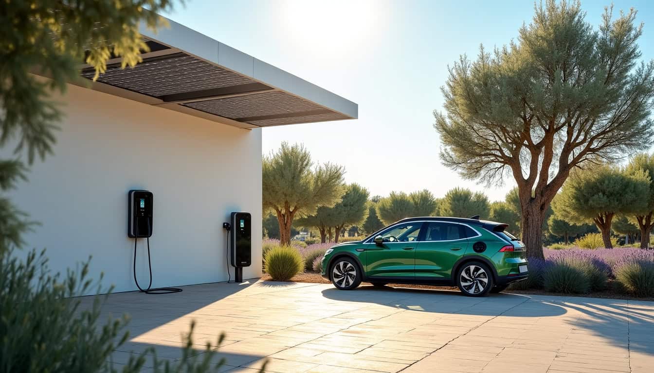Borne de recharge électrique alimentée par des panneaux solaires à Aubagne