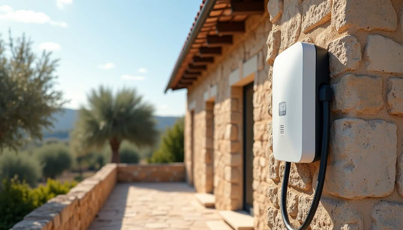 Borne de recharge électrique connectée à un système photovoltaïque dans une maison à Méjannes-lès-Alès