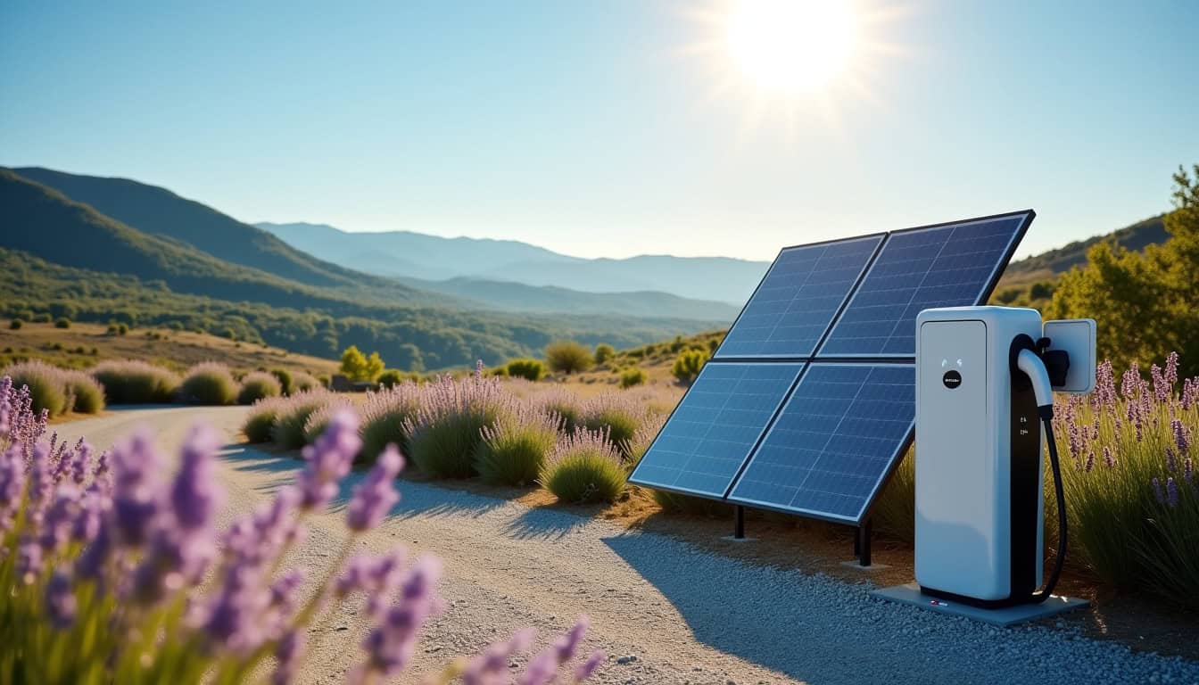Borne de recharge électrique couplée à des panneaux photovoltaïques à Peyrins