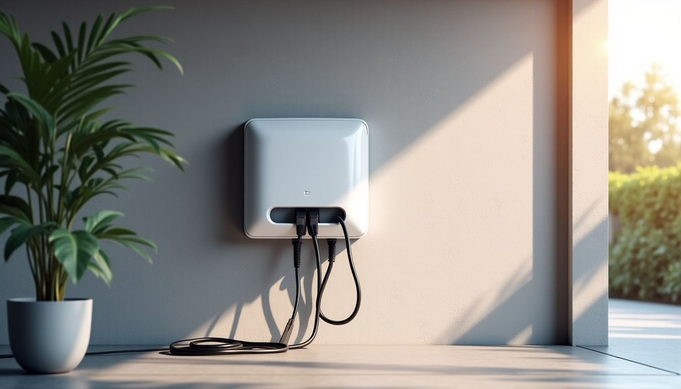 Borne de recharge électrique de type wallbox fixée au mur d