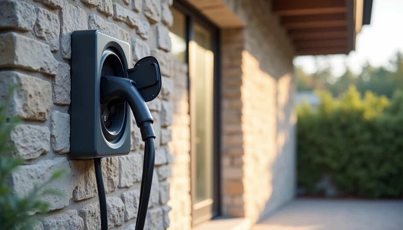 Borne de recharge électrique installée dans un garage de maison à La Chapelle-des-Marais