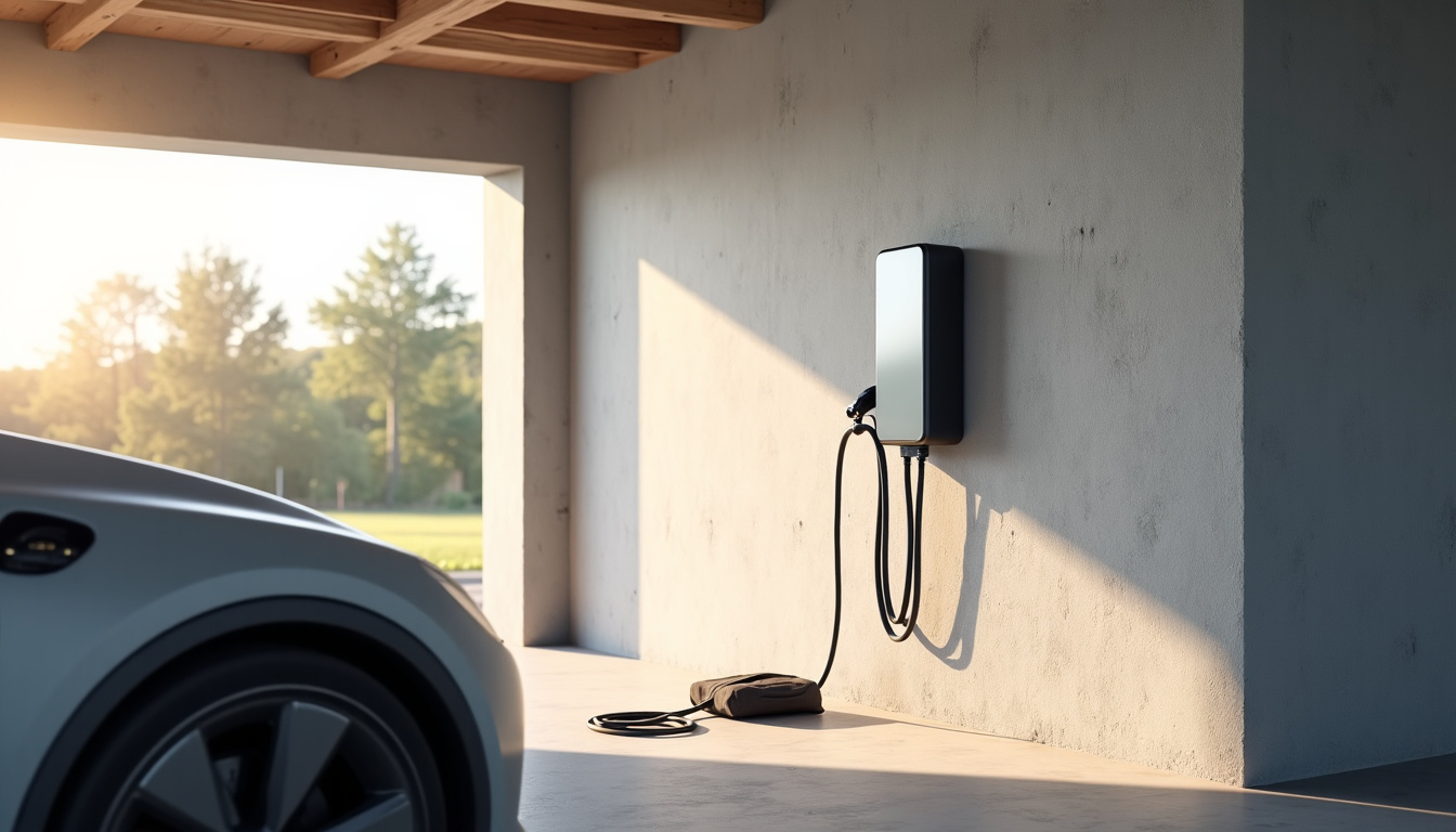 Borne de recharge électrique installée dans un garage privé à Rouxmesnil-Bouteilles