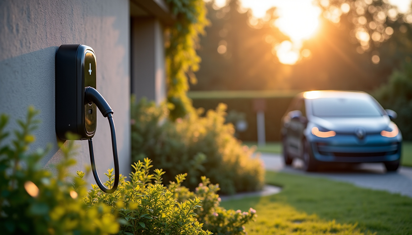 Borne de recharge électrique installée dans un jardin de maison à Saint-Paër